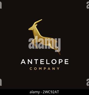 Elegant jumping antelope logo icon vector template on black background Stock Vector