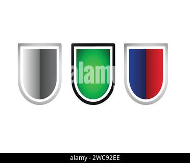Three Shield vectors editable isolated. Secure protection icon symbol badge emblem. Stock Vector