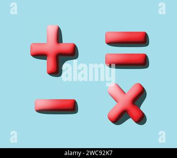 3d red math symbols icons on blue background. Stock Vector