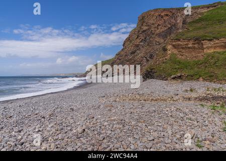 The cliffs and beach in Millook Haven, Cornwall, England, UK Stock Photo