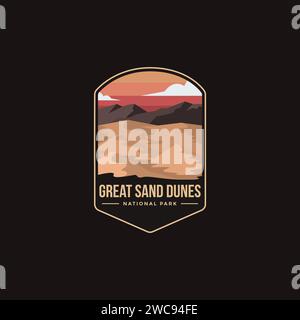 Emblem patch logo illustration of Great Sand Dunes National Park on dark background Stock Vector