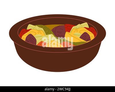 bosnian pot traditional food soup made from meat and vegetable delicious cuisine Stock Vector