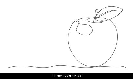 Apple One line drawing isolated on white background Stock Vector