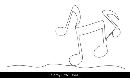Music notes One line drawing isolated on white background Stock Vector