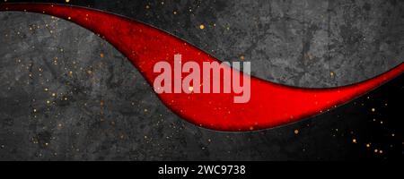 Black and red grunge wavy abstract background with shiny golden dots. Vector banner design Stock Vector