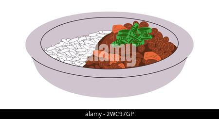 feijoada traditional food brazil made from black beans and eaten with rice delicious cuisine Stock Vector