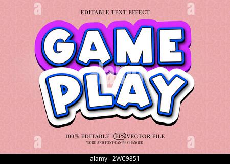 Game Play 3D Cartoon Template Style Premium Vector with Editable Text Effect Stock Vector