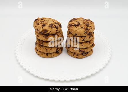 Cookies with chocolate chips isolated on white Stock Photo