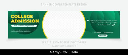 School admission green yellow color cover banner social media design Stock Vector