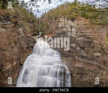 Afternoon winter photo of Lucifer Falls waterfall in Robert H. Treman State Park near Ithaca NY, Tompkins County New York.  (01-13-2024) Stock Photo