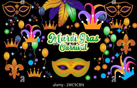 Mardi Gras celebrated on 13th February. Vector banner, flyer, poster