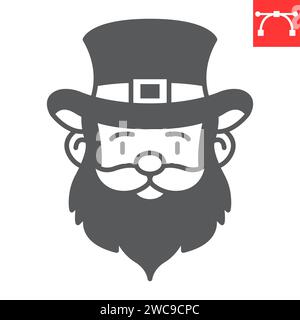 Leprechaun glyph icon, St. Patrick's Day and holiday, gnome face vector icon, vector graphics, editable stroke solid sign, eps 10. Stock Vector