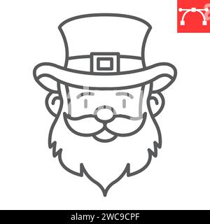 Leprechaun line icon, St. Patrick's Day and holiday, gnome face vector icon, vector graphics, editable stroke outline sign, eps 10. Stock Vector