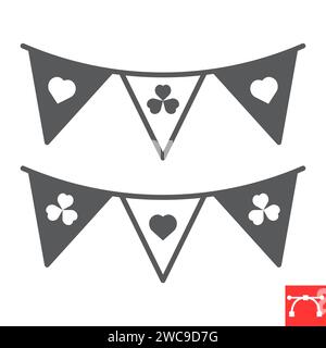 Triangle garlands glyph icon, holidays and decoration, party flags vector icon, vector graphics, editable stroke solid sign, eps 10. Stock Vector