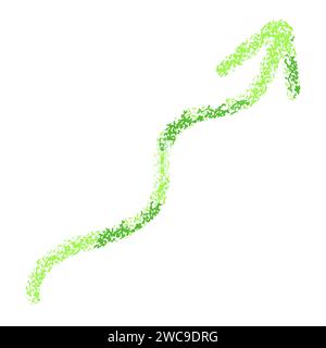 Hand drawn doodle chalk crayon brush math school sign for diagrams. Green wavy arrow in colored grunge style. Freehand simple wax icon Stock Vector
