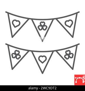 Triangle garlands line icon, holidays and decoration, party flags vector icon, vector graphics, editable stroke outline sign, eps 10. Stock Vector