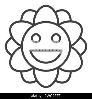 Vintage Groovy Smiling Flower vector concept outline icon or symbol Stock Vector