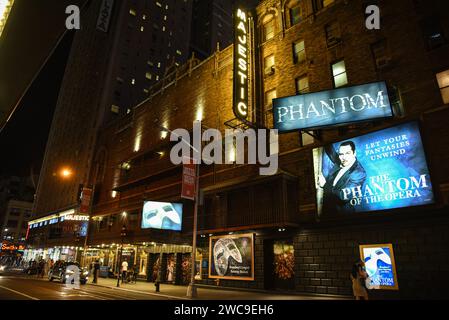 Signs for the Phantom of the Opera at the Majestic Theatre on Broadway in 2017 - Manhattan, New York City Stock Photo