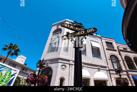 The Rodeo Drive Street Sign in Beverly Hills - Los Angeles, California Stock Photo