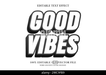 good vibes text effect template with 3d bold type style Editable Text Effect Stock Vector