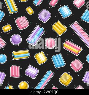 Vector Bubble Gum seamless pattern, repeat background with outline illustration of various bubblegums and candies for wrapping paper, square poster wi Stock Vector