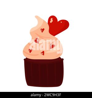 Chocolate cupcake with a cream cap. Food illustration Stock Vector