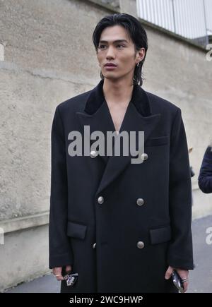 Shuzo street style outfit after Prada fashion show, during Milano fashion week man collections 2024 Stock Photo