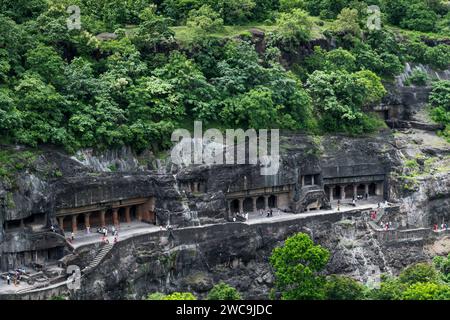 Cave entrances, Ajanta, Maharashtra, India Stock Photo