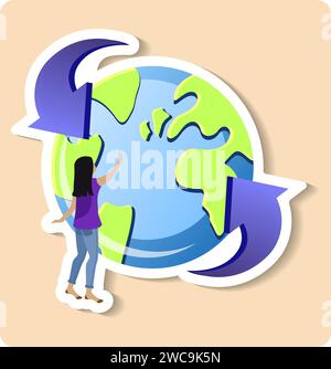 Global progress sticker illustration. World economic analysis, global investment or international business opportunity research, forecast and analyze Stock Vector