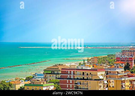 Adriatic sea shore in Marche province, Italy, from the village of Grottammare, on sunny summer day Stock Photo