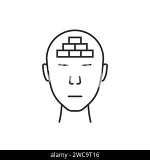 thin line head with mental block Stock Vector