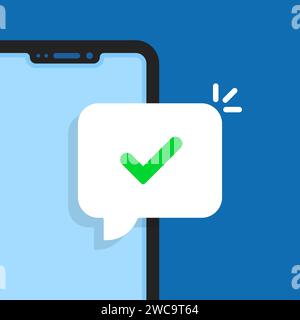 cartoon smart phone with tick in bubble Stock Vector