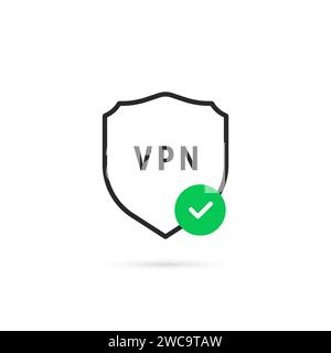 thin line vpn shield with checkmark Stock Vector