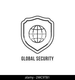 global security icon with linear shield Stock Vector
