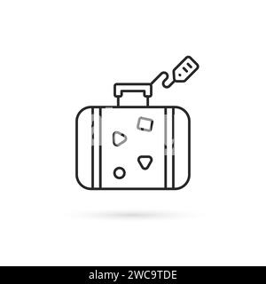 thin line travel suitcase with tag Stock Vector