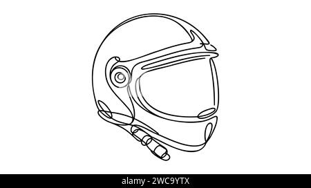 Continuous one line drawing motor racing helmet with closed glass visor. For car, motorcycle sport, race, motocross or biker club, motorsport competit Stock Vector