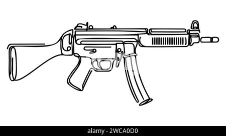 Modern Gun One Line Continuous Drawing. Various Modern Weapons 