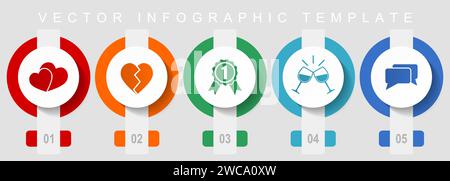 Love flat design icon set, miscellaneous icons such as heart, badge, toast and chat, vector infographic template, web buttons collection Stock Vector