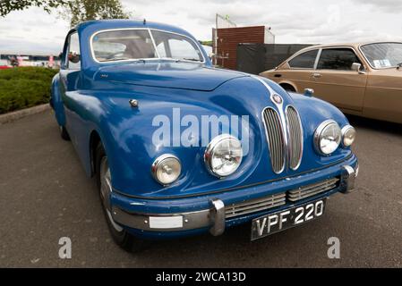 Three-quarters front view of a Blue, 1954, Bristol 403, on display at the 2023 Silverstone Festival Stock Photo