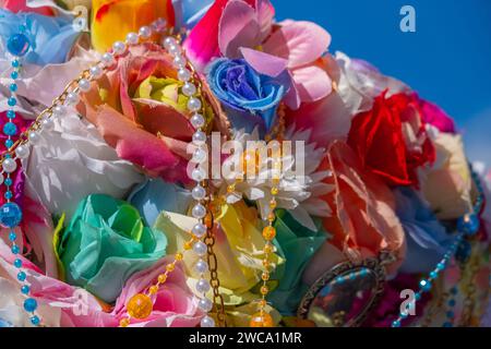 detail of the hat of the traditional costume of the carnival of Cobres in Galicia, Spain: Madamas e Galáns Stock Photo