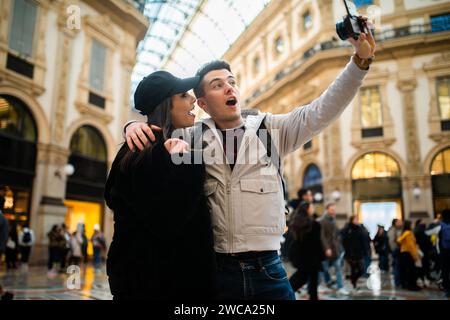 Couple of turists taking a selfie in the city Stock Photo