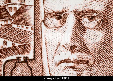 Portrait of Edouard Branly (1844-1940) physicist - detail from a French postage stamp (1970) Stock Photo
