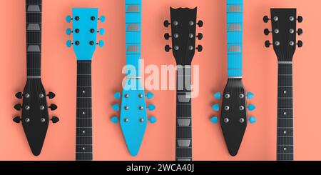 Set of fingerboard of electric acoustic guitar isolated on orange background. Stock Photo