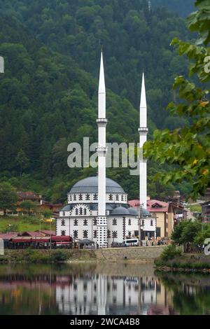 Beautiful mosque on Lake Uzungol, Turkey. Vertical photo Stock Photo