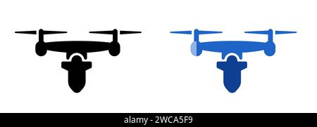 Kamikaze drone icon bring bomb flying weapon set black and blue color unmanned aerial vehicle Stock Vector