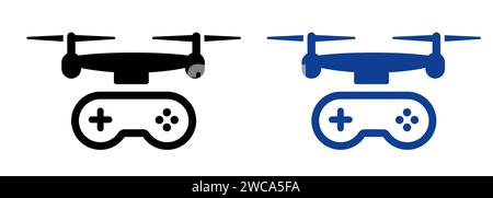 Remote controller for drone icon set black and blue color simple unmanned aerial vehicle Stock Vector