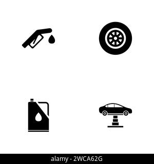 Auto. A set of black four solid icons isolated on a white background. Stock Vector