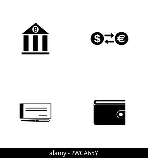 Banking. A set of black four solid icons isolated on a white background. Stock Vector