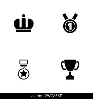 Winning. A set of black four solid icons isolated on a white background. Stock Vector