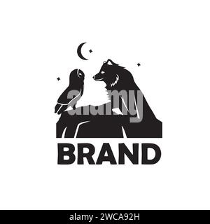 fox and owl logo design vector Stock Vector